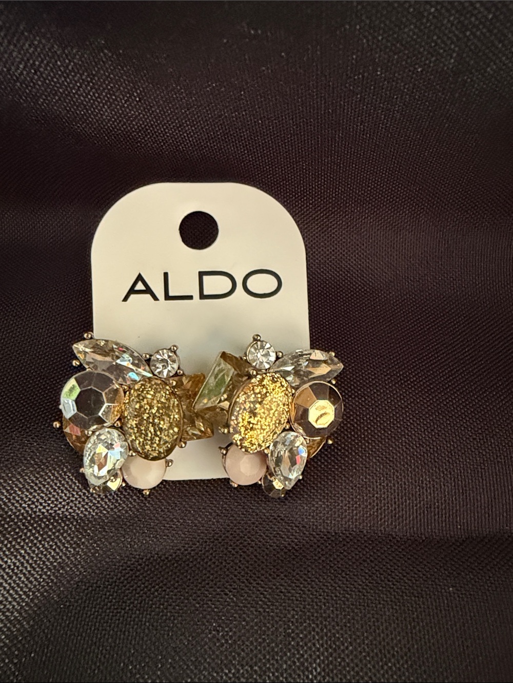 NWT: ALDO Gold and Clear Crystal Cluster Earrings